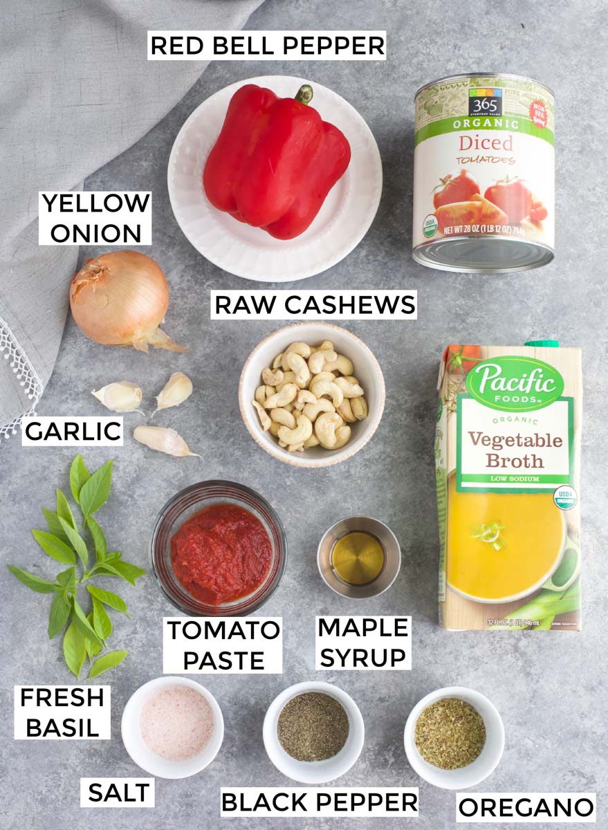 All of the ingredients needed to make the recipe laid out on a gray background.