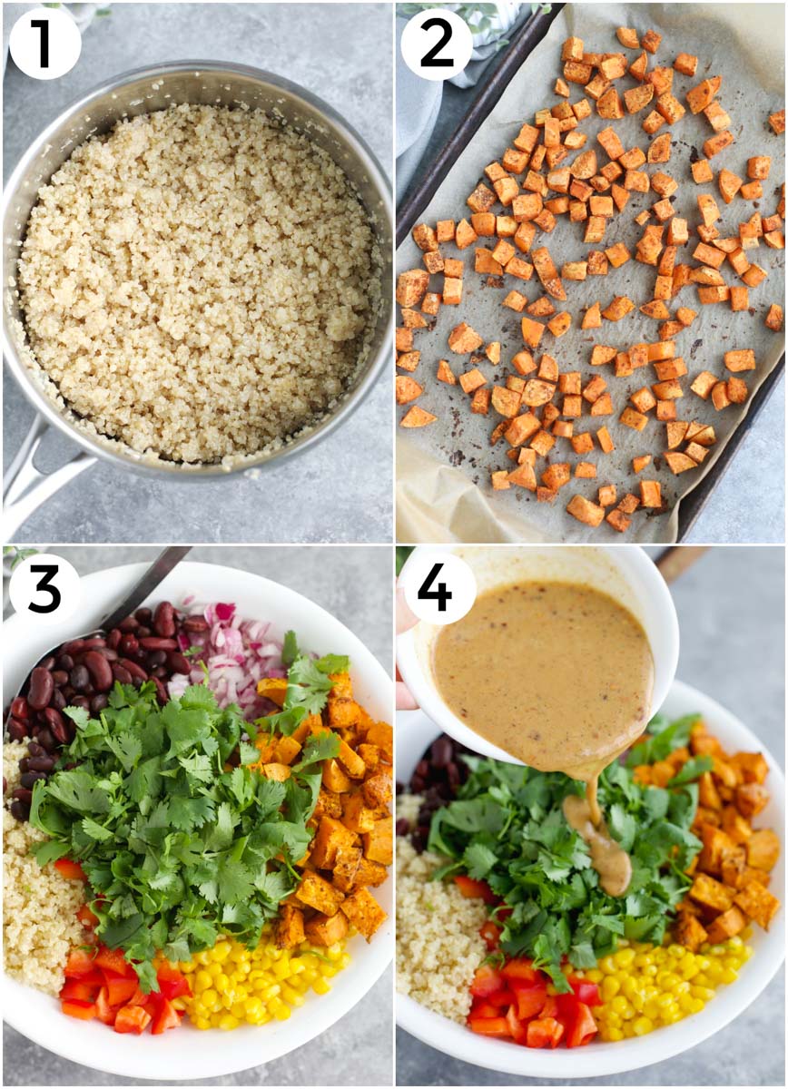 A collage of photos showing how to make the recipe in 4 easy steps. 