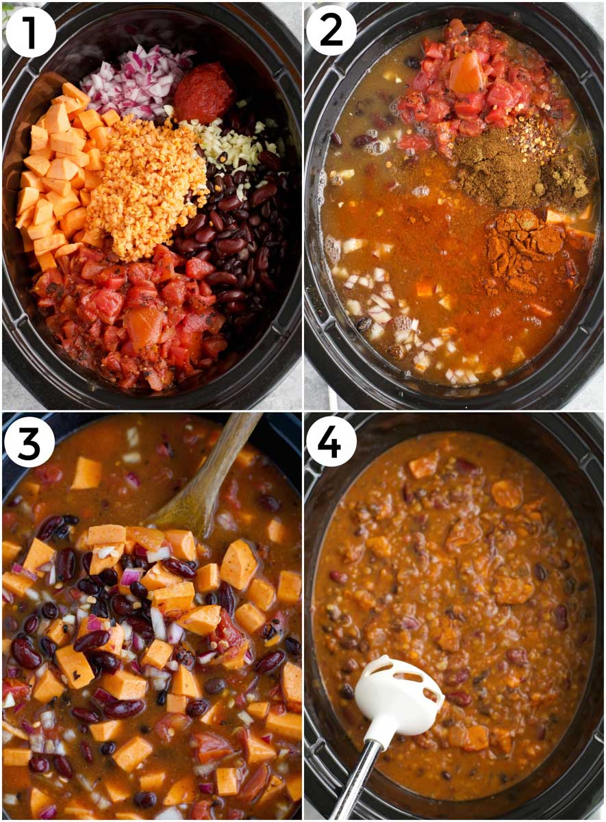 A collage of photos showing how to make the recipe in 4 easy steps. 