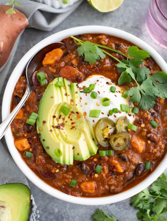 This one pot sweet potato lentil chili is a staple in our house, especially on meatless Monday!