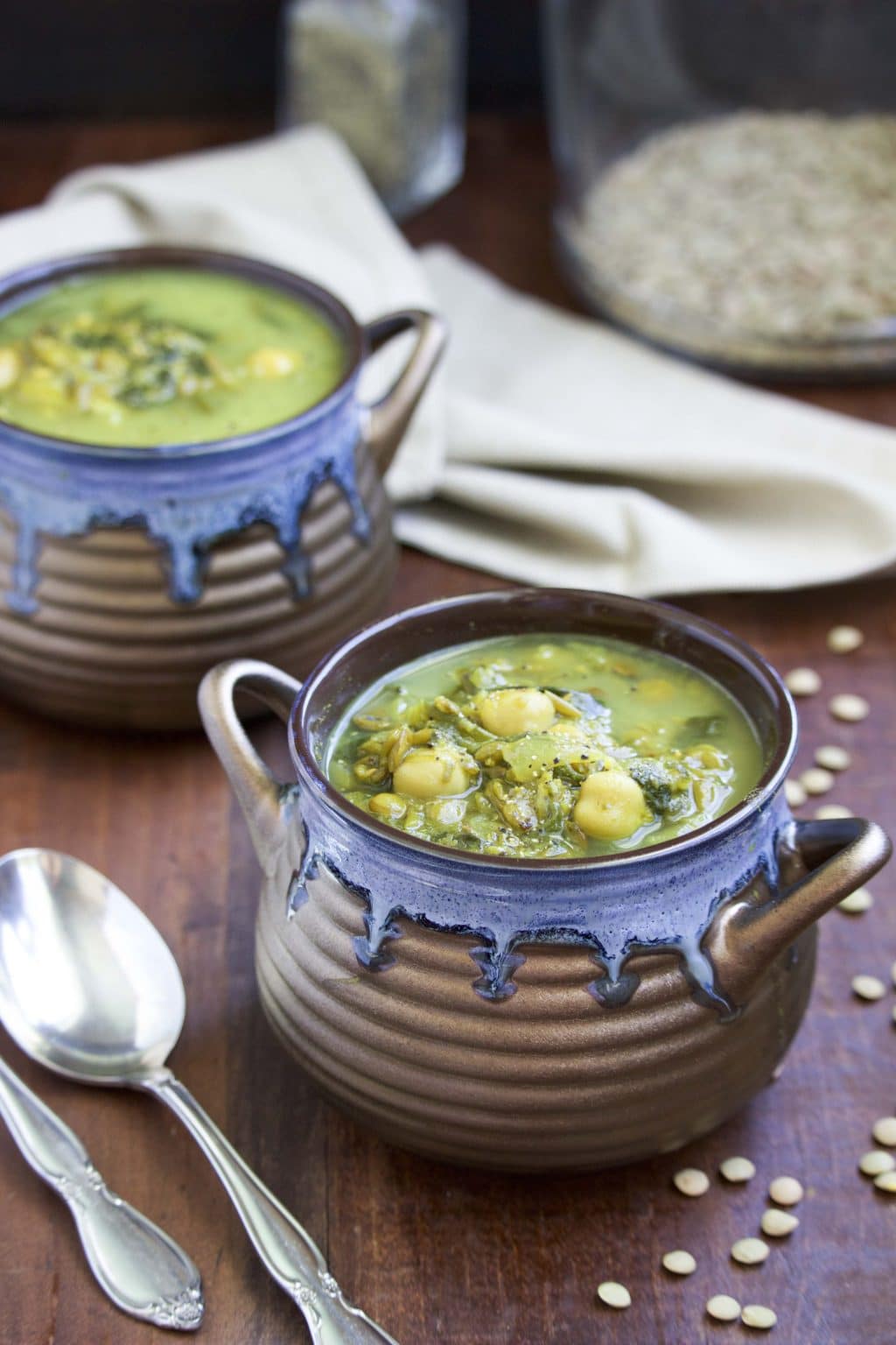 Creamy Coconut Lentil Chickpea Spinach Soup
