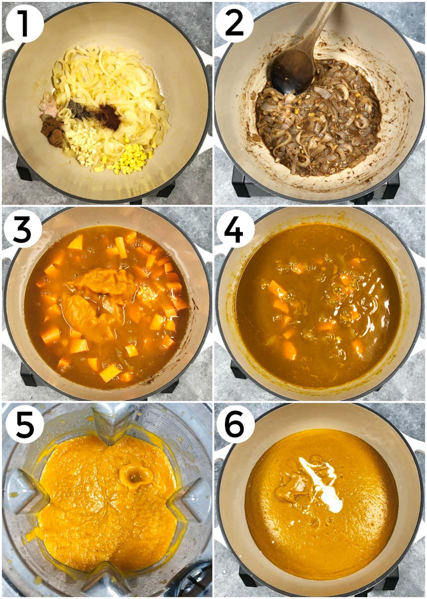 A photo collage showing how to make the recipe in 6 easy steps. 