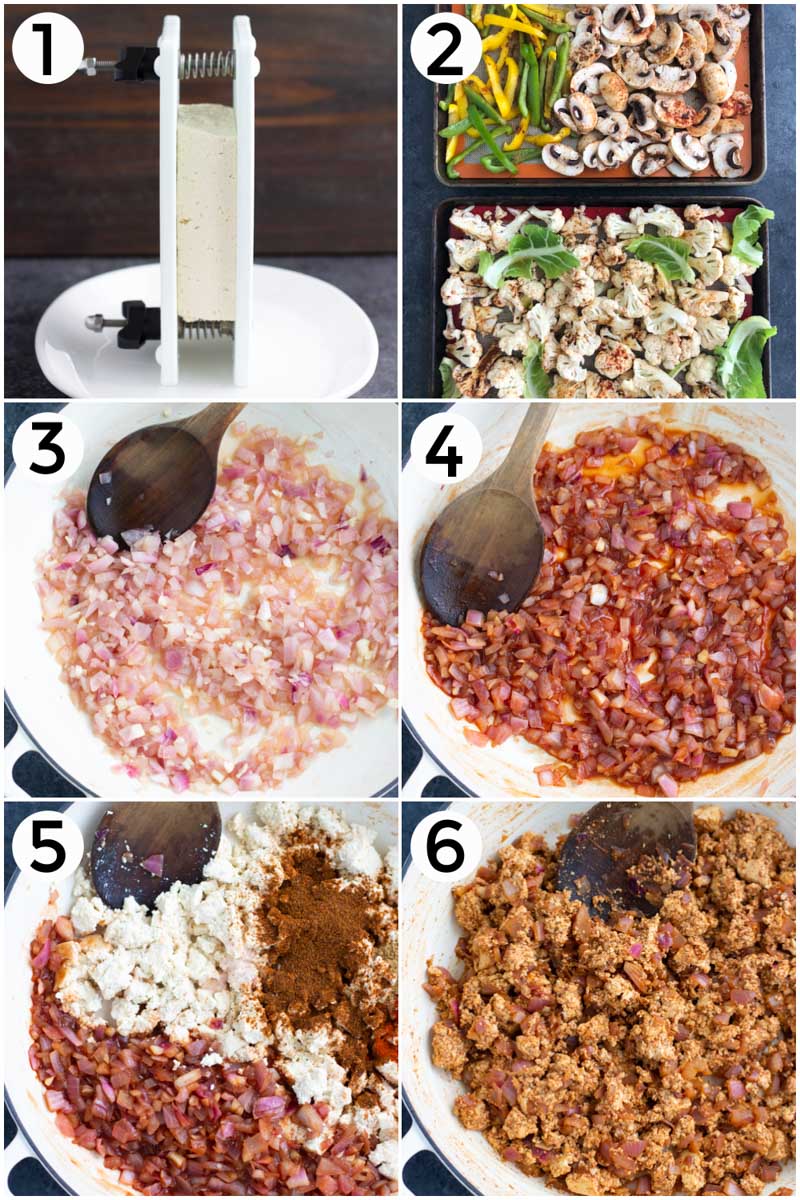A collage of photos showing how to make the recipe in 6 easy steps. 