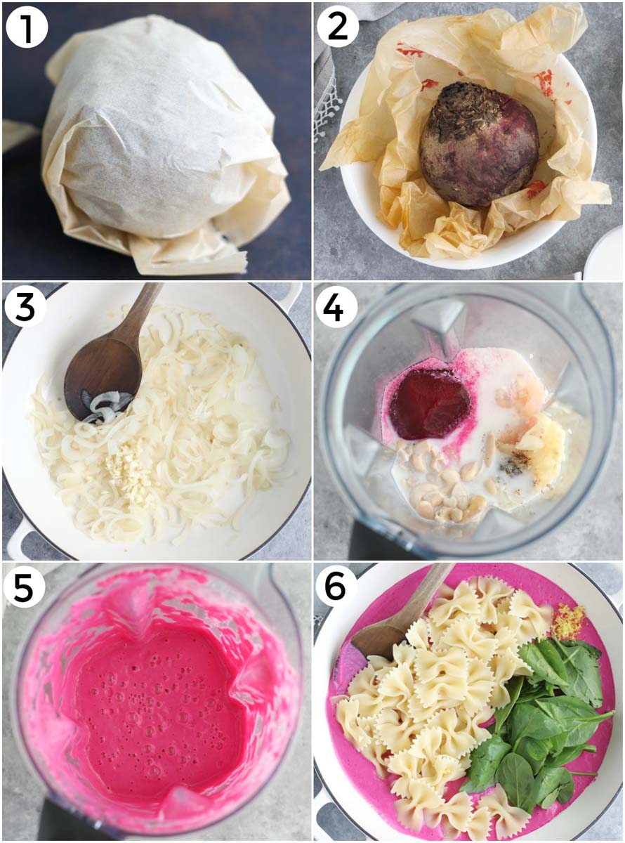 A photo collage showing how to make the recipe in 6 easy steps. 