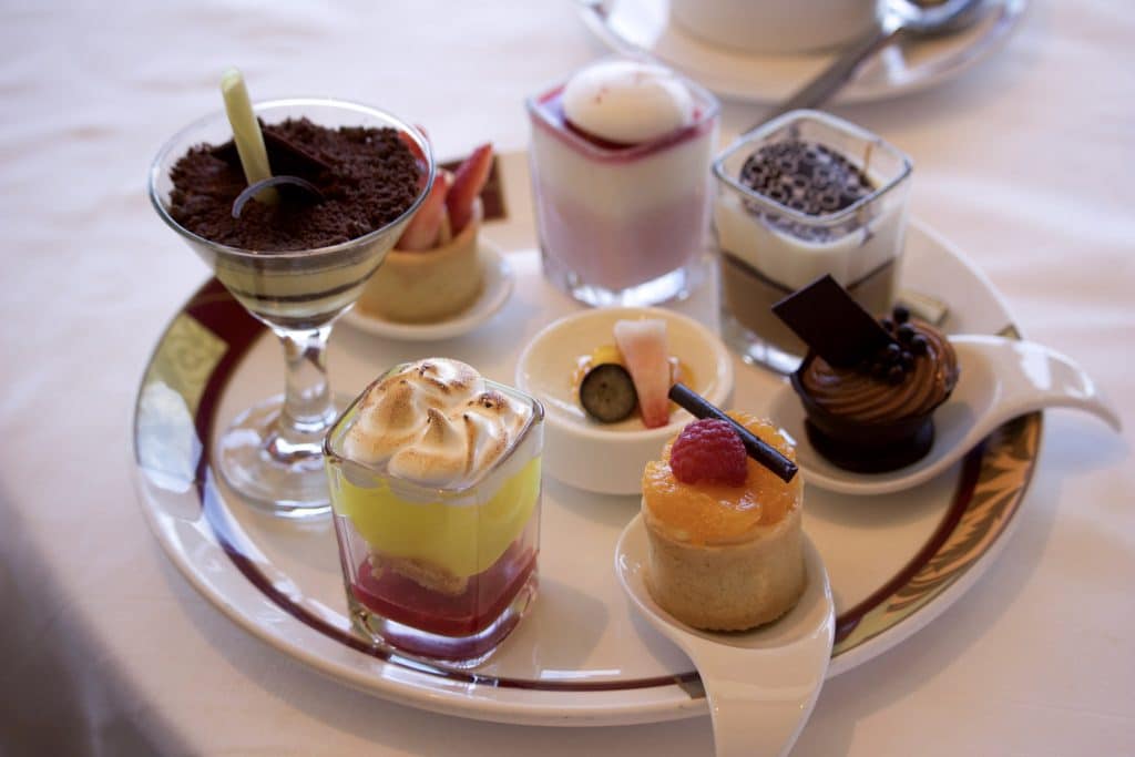 A plate filled with small desserts at Palo brunch on the Disney Fantasy.