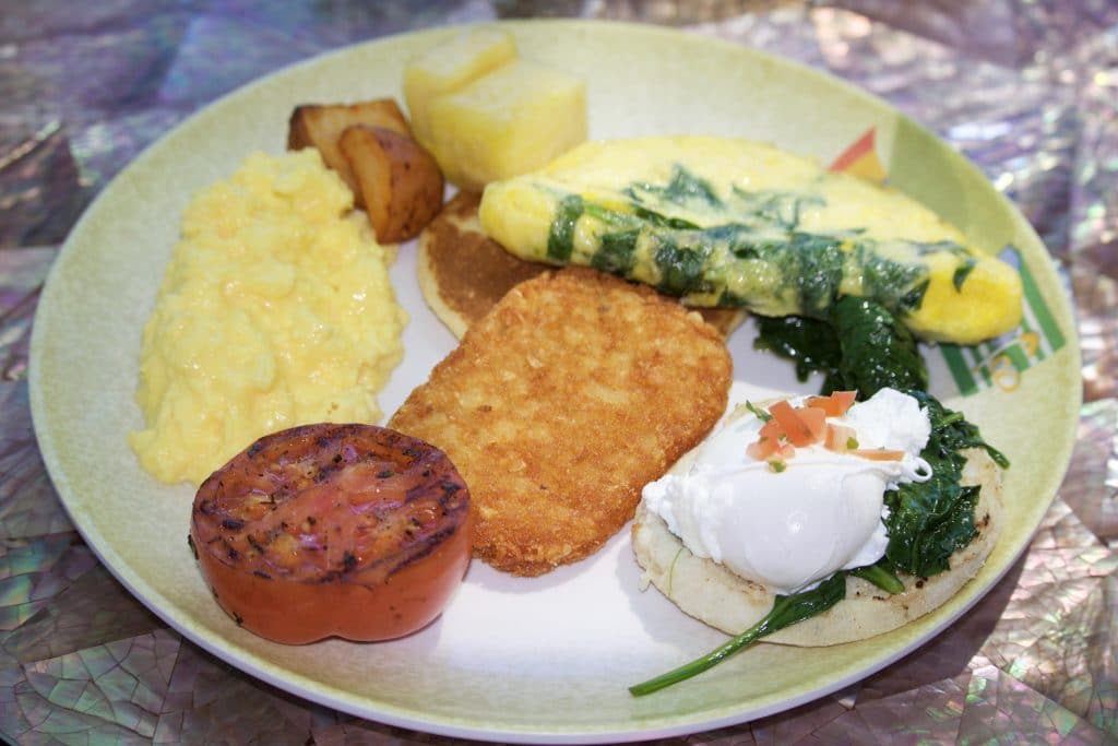 A plate of breakfast food from Cabanas on a Disney cruise. 