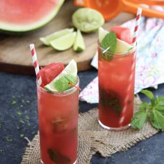 Fresh watermelon juice gives the classic Moscow mules recipe just a touch of sweetness & tons of summer flavor! Vegan.