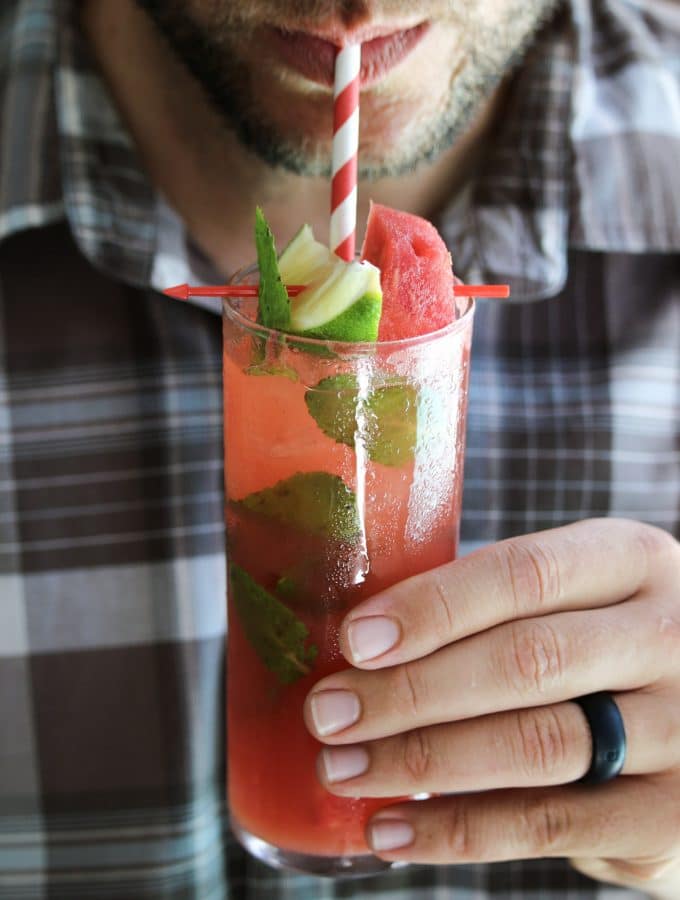 Fresh watermelon juice gives the classic Moscow mules recipe just a touch of sweetness & tons of summer flavor! Vegan.