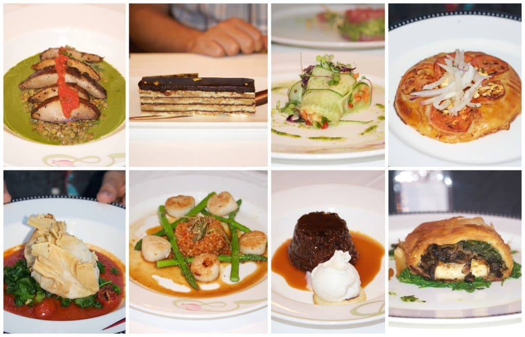 A photo collage showing different food options on the Disney Fantasy.