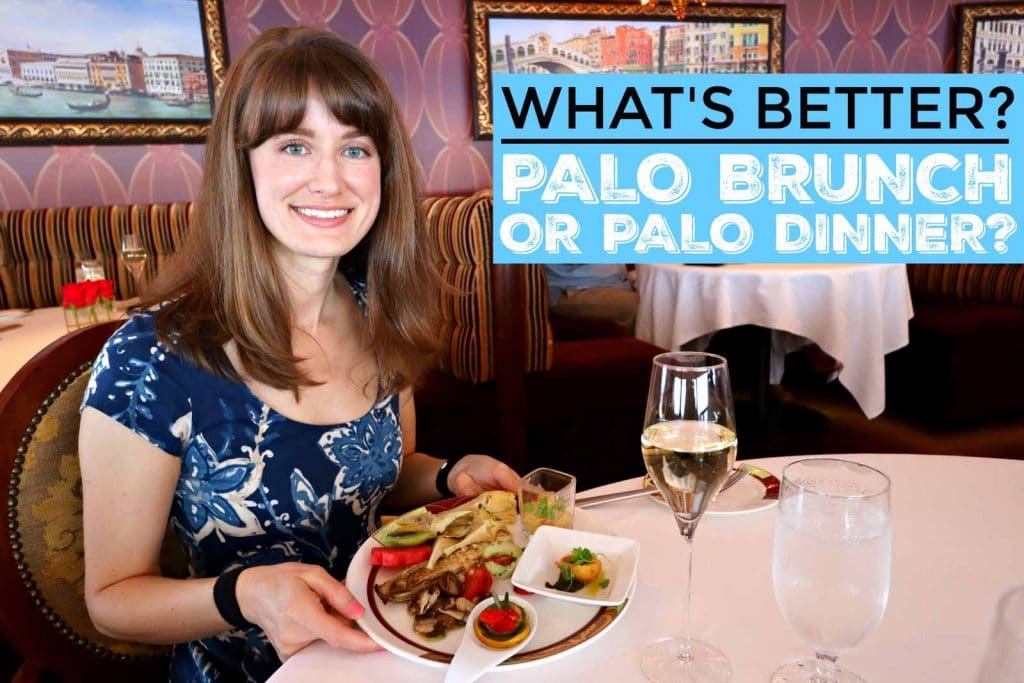 A woman sitting at a table holding a plate of food from Palo brunch next to a glass of champagne.