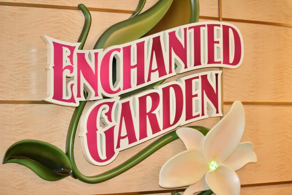 Enchanted Garden restaurant sign on the Disney Fantasy cruise. 