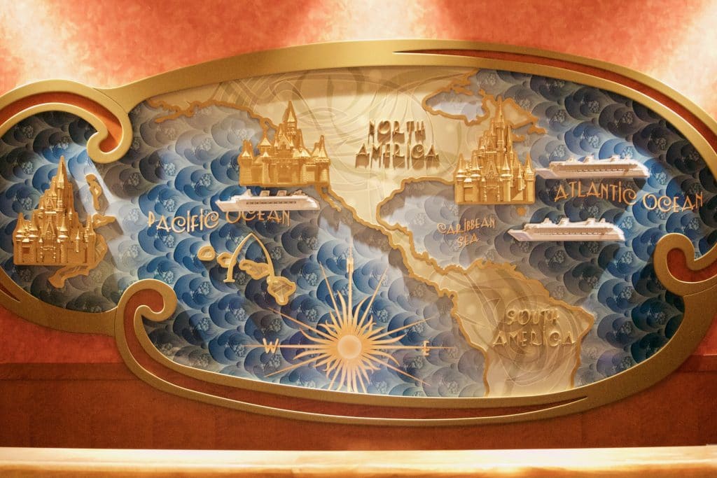 A map of the Disney castles on a Disney cruise.