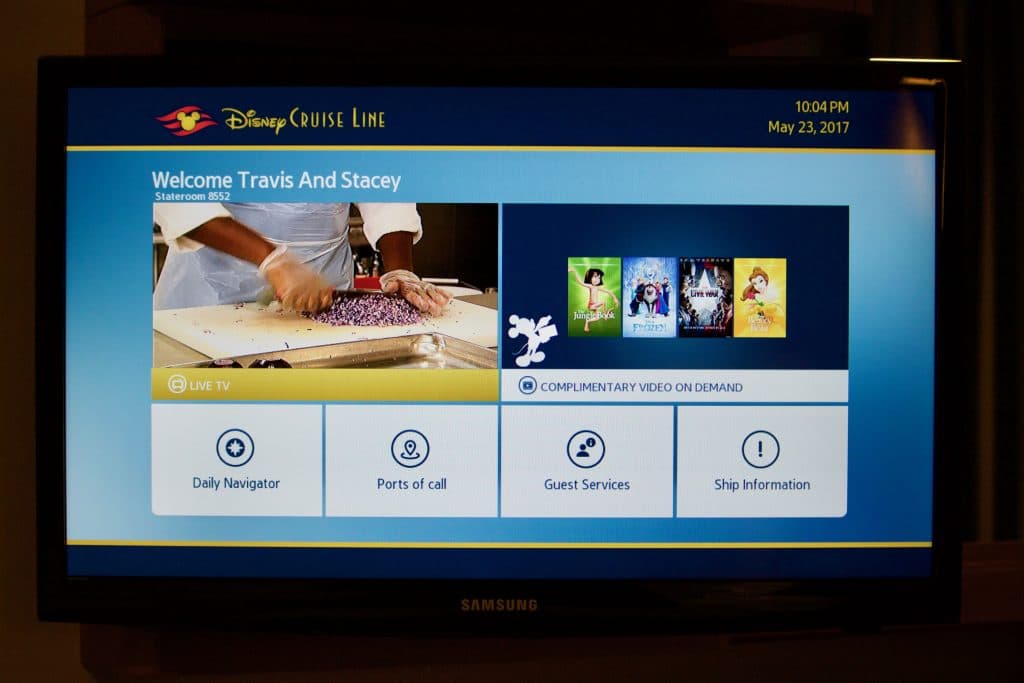 The TV screen in a Disney cruise stateroom. 