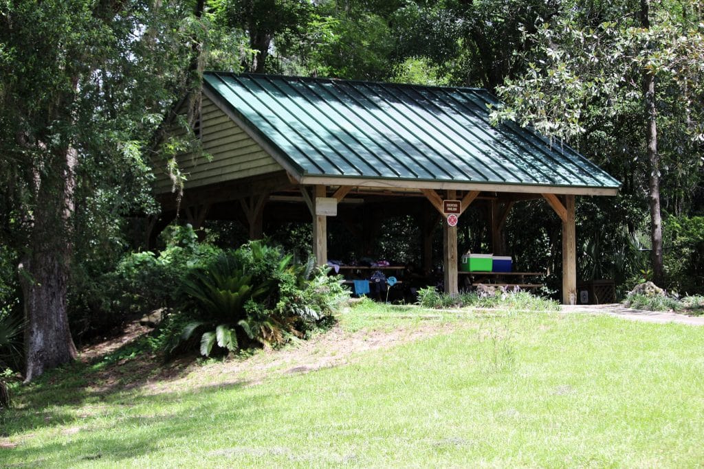 One of the three large covered pavilions on the hill at Rainbow Springs State Park.