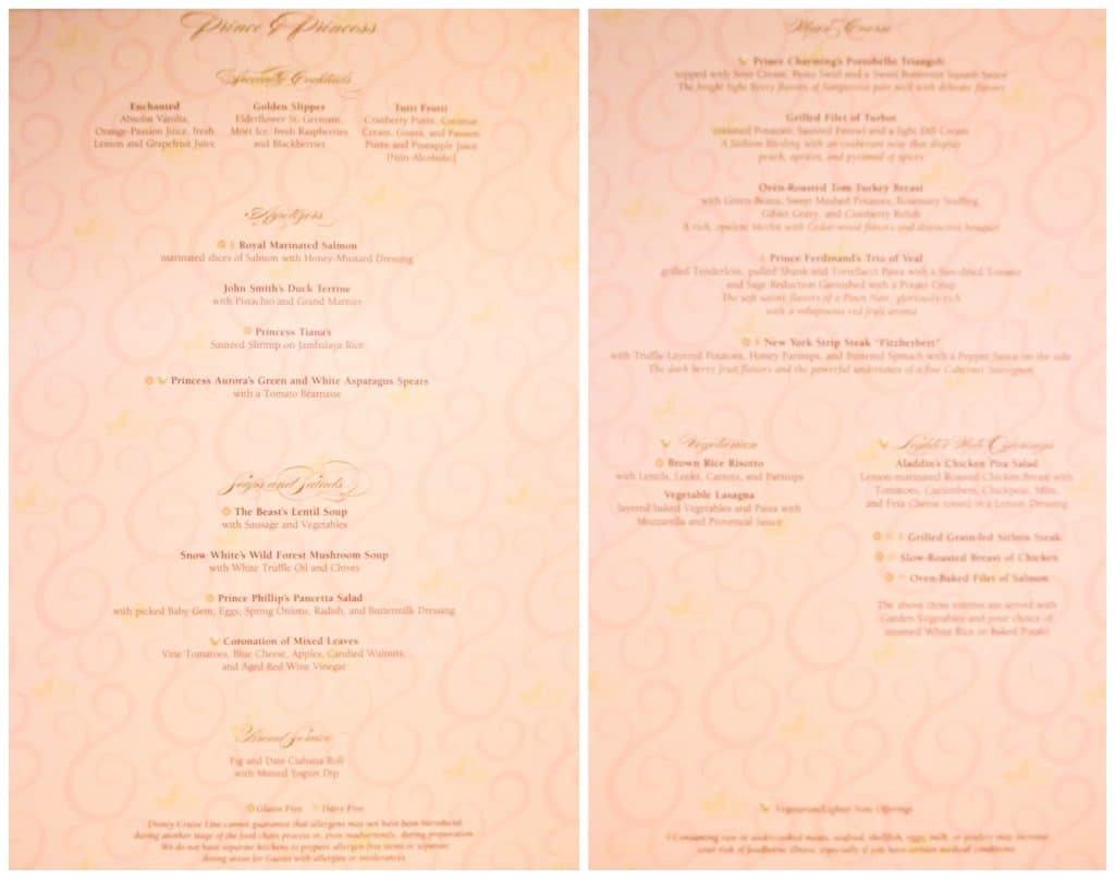 Enchanted Garden dinner menu.