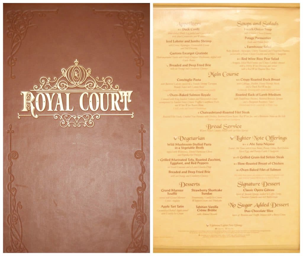 Royal Court dinner menu. 