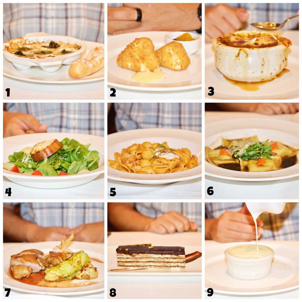 A photo collage showing food options at Royal Court on Disney Fantasy. 