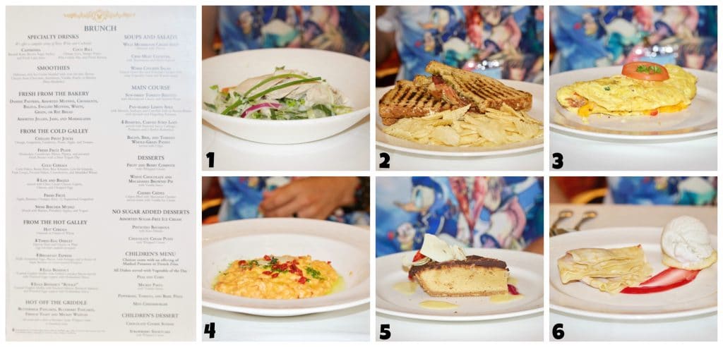 A photo collage showing lunch options and menu at Royal Court on Disney Fantasy.