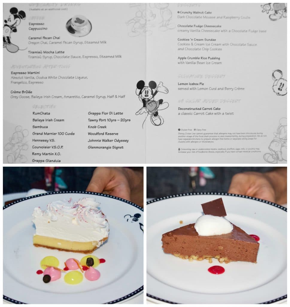 Animator's Palate dessert menu and dessert options. 