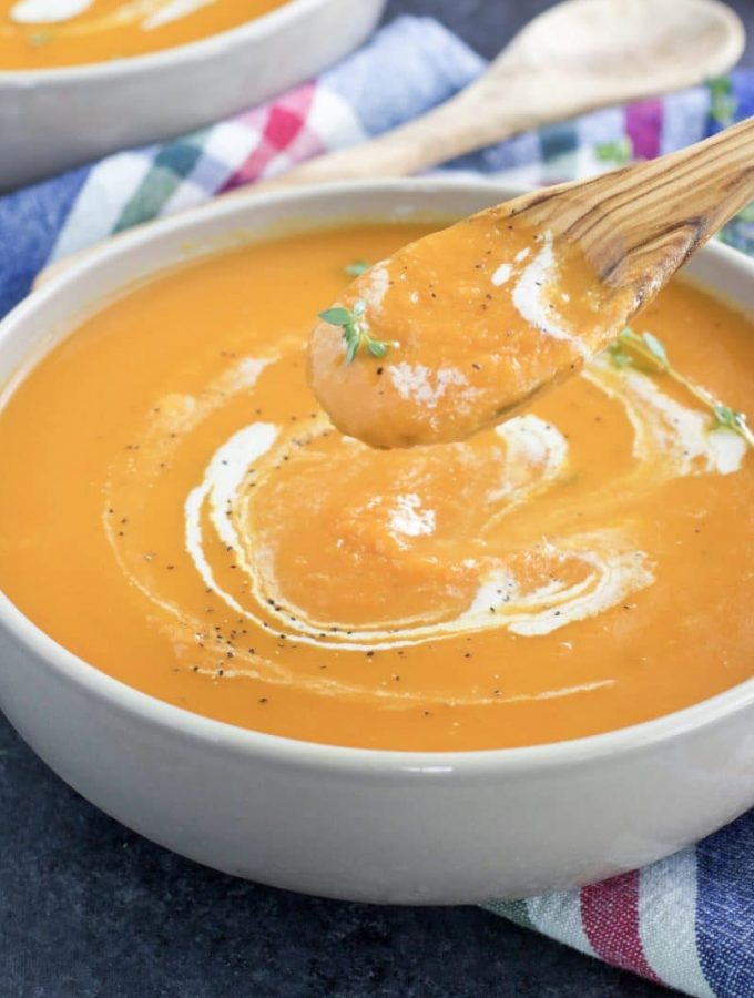 My husband nicknamed this vegan ginger carrot sweet potato soup "liquid gold!" It's so flavorful and rich but only requires 7 ingredients!