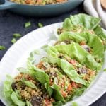 Try this veggie-loaded 30-minute easy quinoa fried rice for a quick and delicious dinner that the whole family will love! You can serve it hot or cold, by itself or in lettuce wraps! Vegan, dairy-free, gluten-free. 