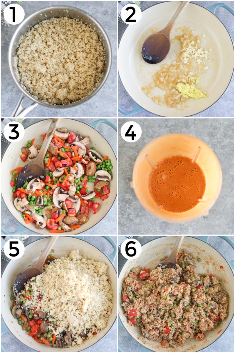 A collage of photos showing how to make the recipe in 6 easy steps. 