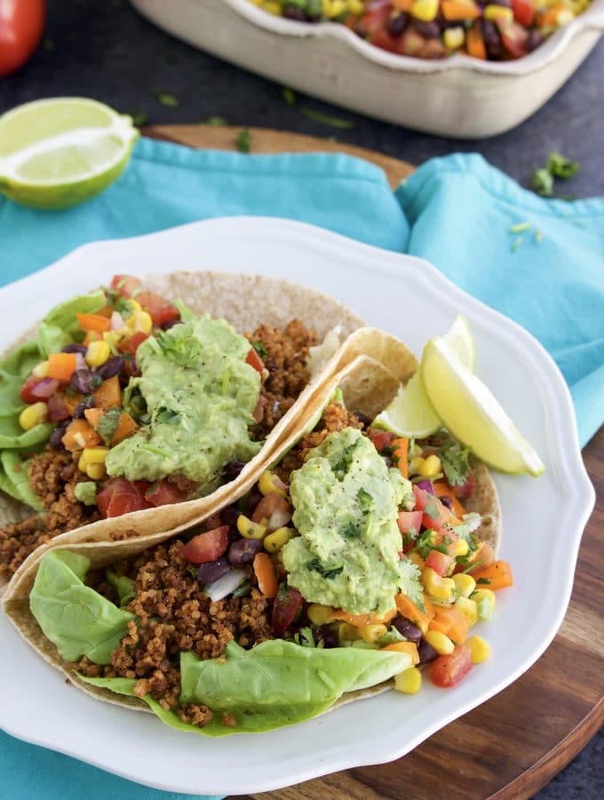 This walnut quinoa vegan taco meat recipe is my family's favorite taco filling for Taco Tuesday! It has so much flavor and it's so good for you! Vegan, dairy-free, gluten-free.