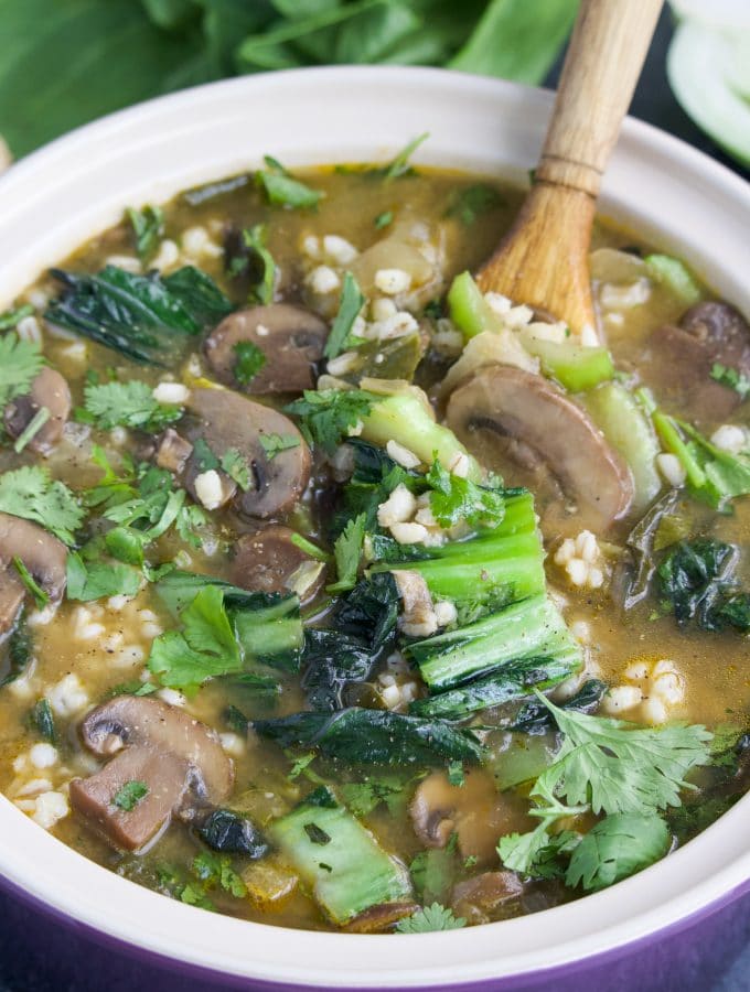 Vegan Bok Choy Mushroom Barley Soup