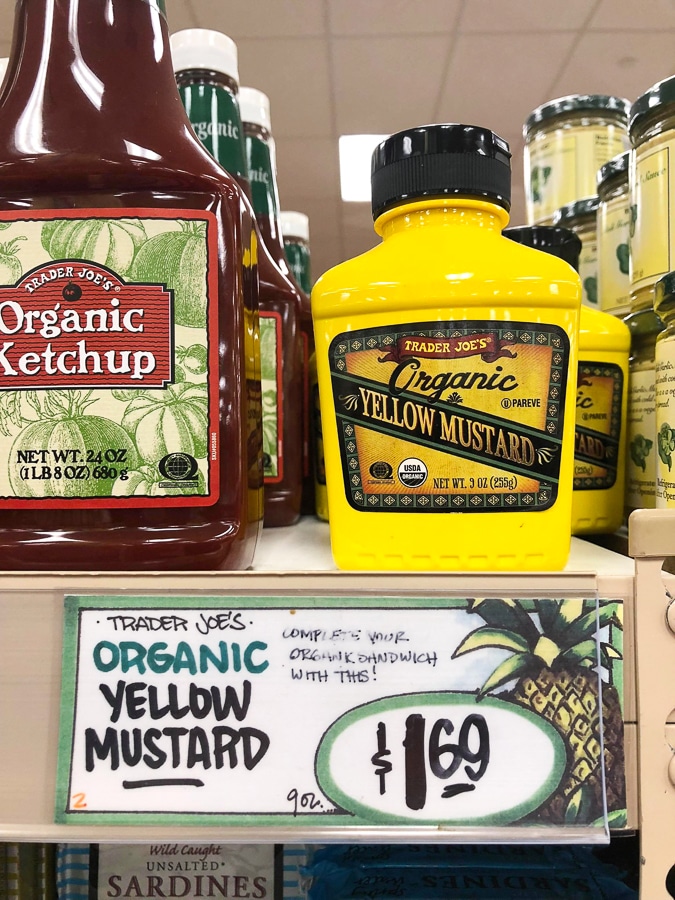 Bottle of organic mustard for $1.69 at Trader Joe's. 