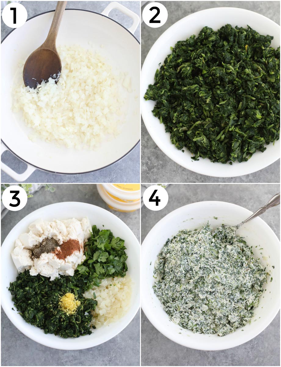 A photo collage showing the first 4 steps to make this recipe. 