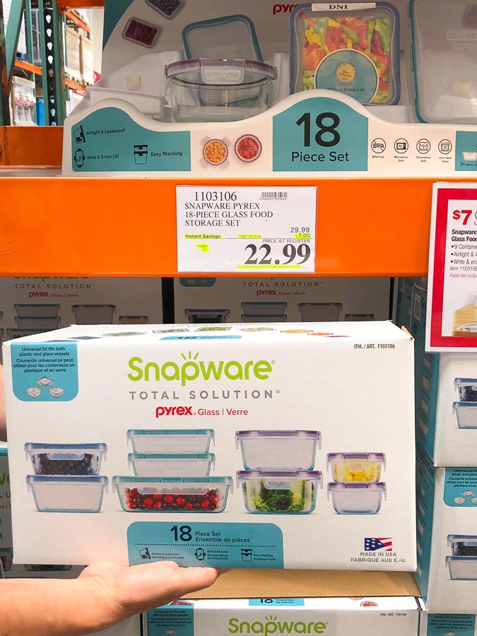 A box of Snapware glass containers for $22.99 at Costco.