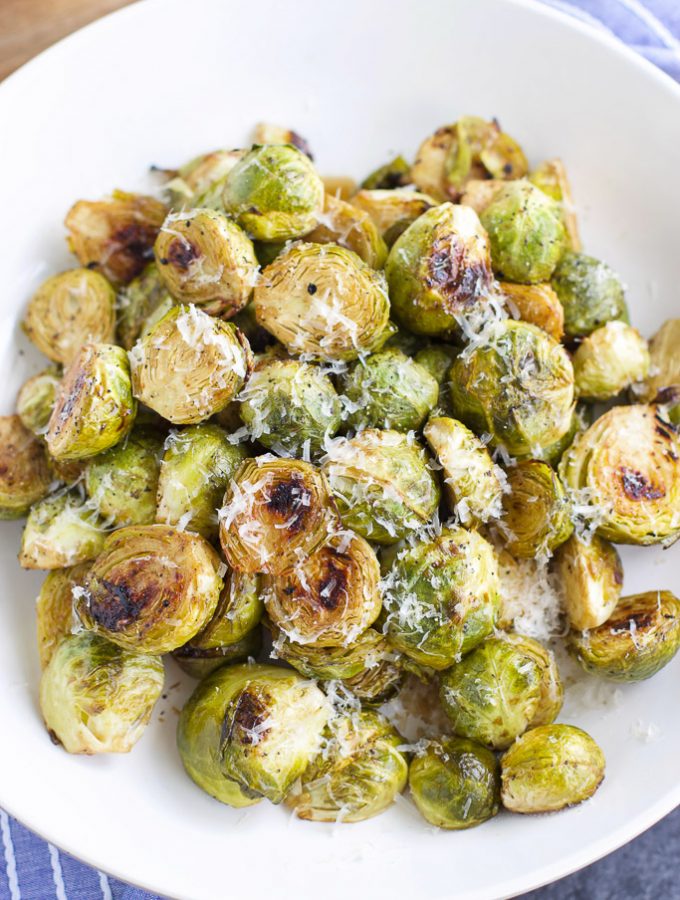 Roasted brussel sprouts with garlic and parmesan