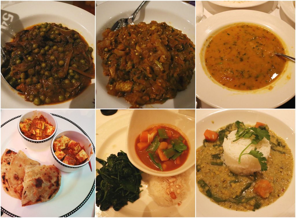 A photo collage of Indian food available on a Disney cruise. 