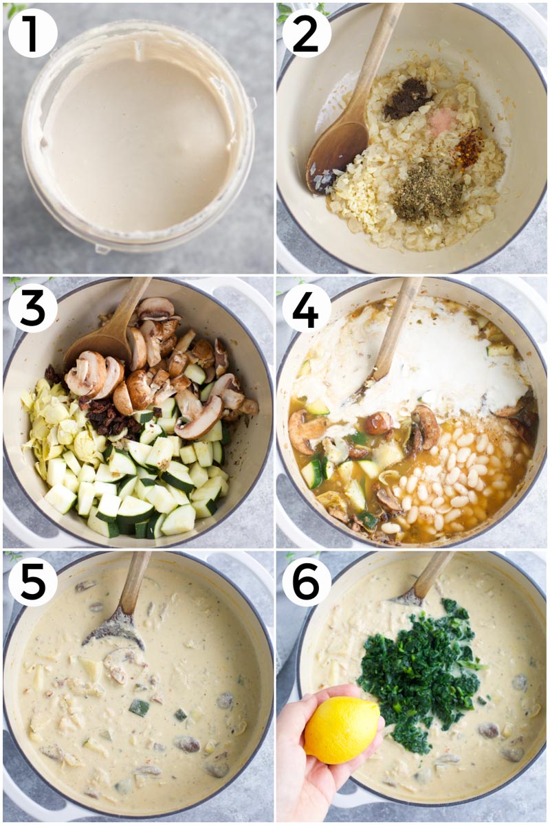 A collage of photos showing how to make the recipe in 6 easy steps. 