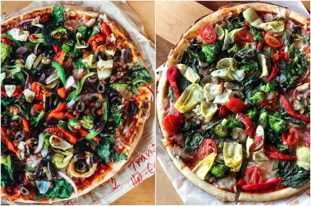 Two vegan high-rise crust pizzaz from Blaze Pizza in Disney Springs. 