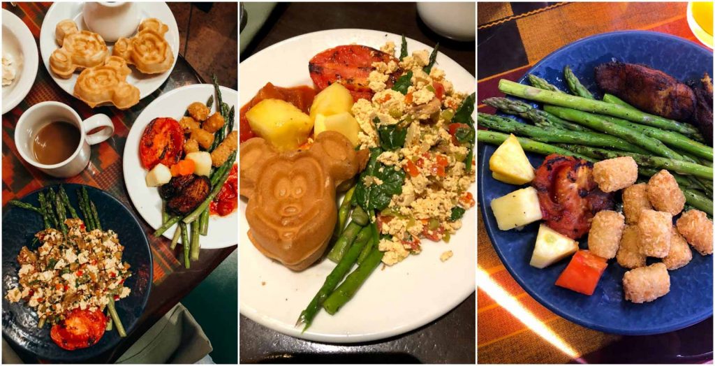 A collage of the different food options available at the Boma restaurant at Animal Kingdom Lodge in Disney World. 