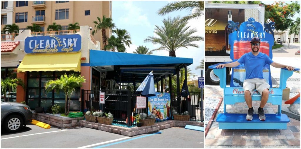 The entrance of Clear Sky Cafe on Clearwater Beach, Florida. 