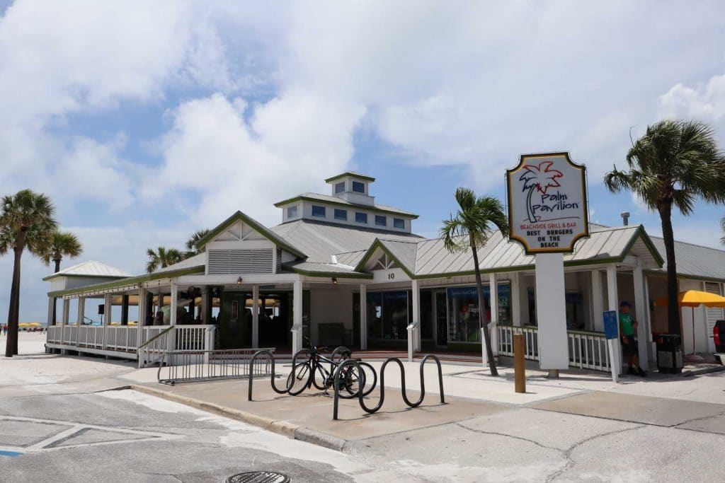 Outside shot of the Palm Pavillion restaurant on Clearwater Beach. 