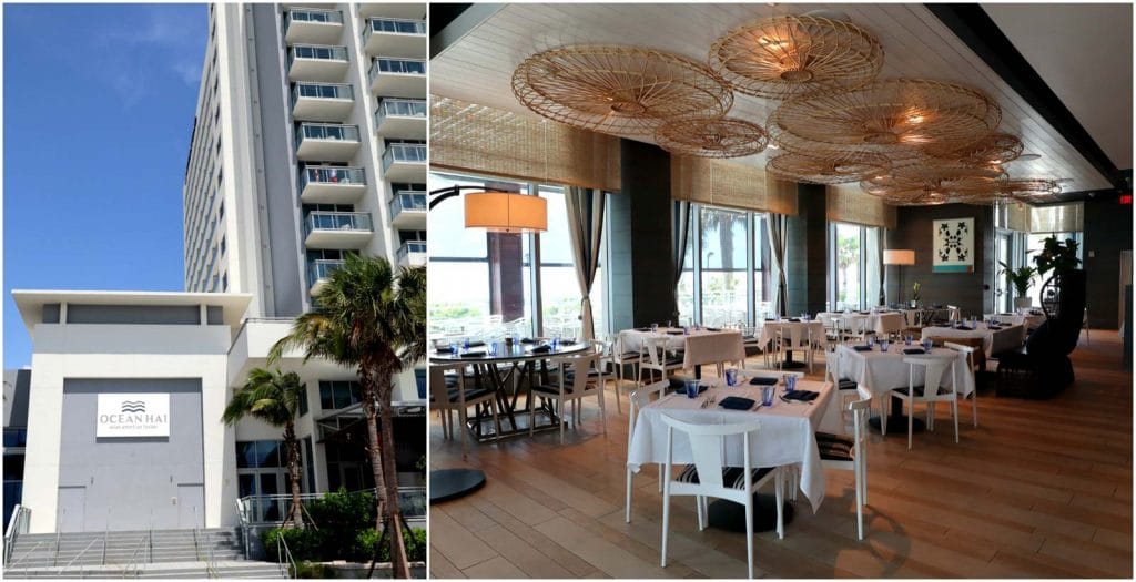 The entrance and inside view of the Ocean Hai restaurant on Clearwater Beach, Florida. 