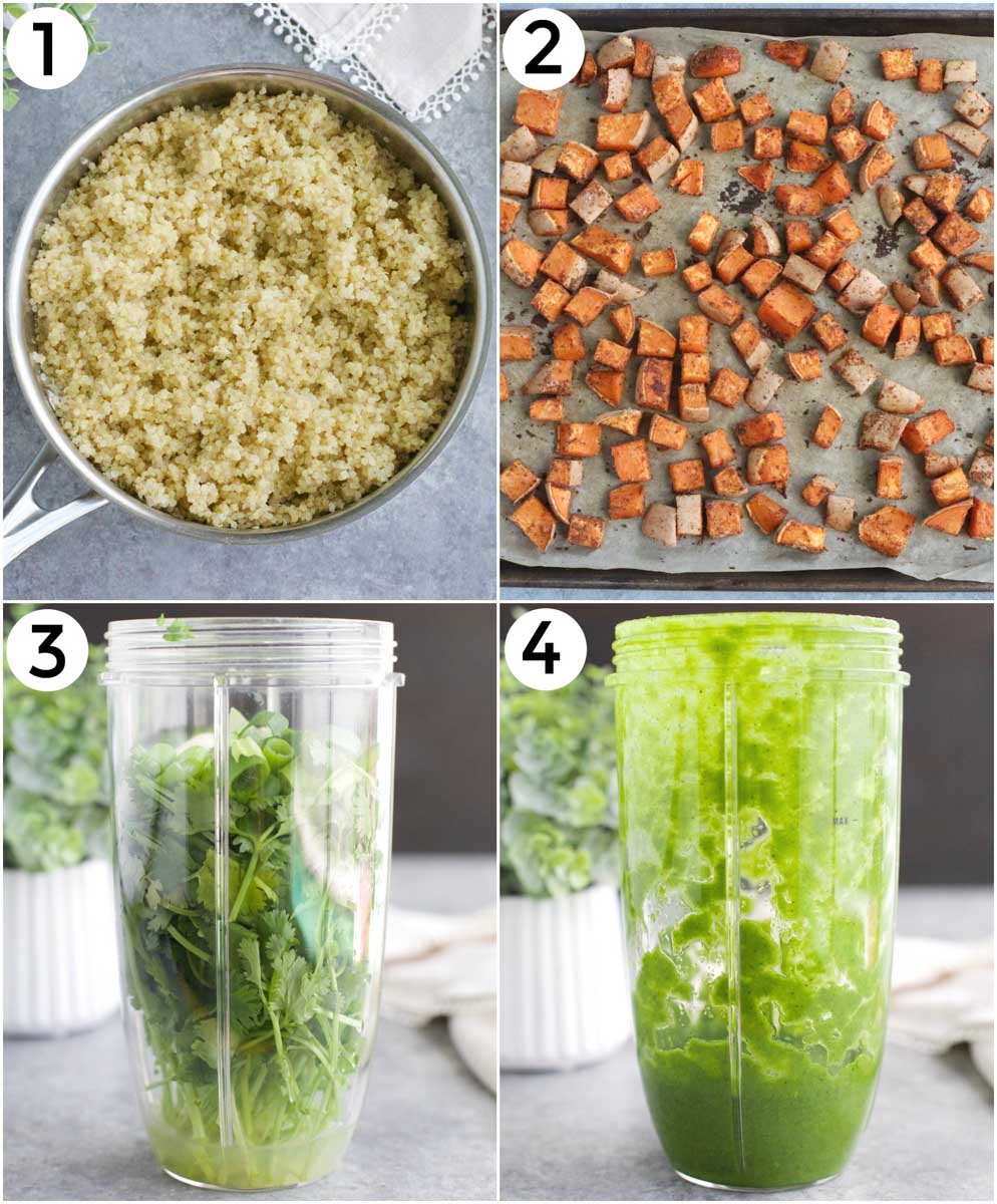 A photo collage showing how to make vegan burritos in 4 easy steps.