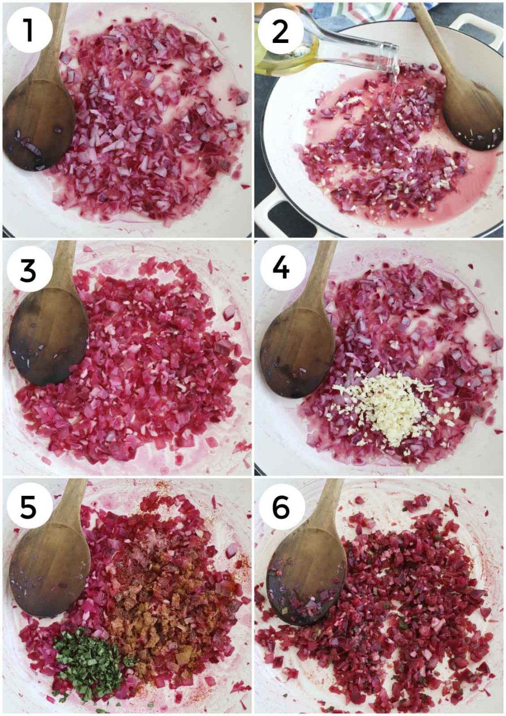 A photo collage showing how to make the recipe in 6 easy steps.