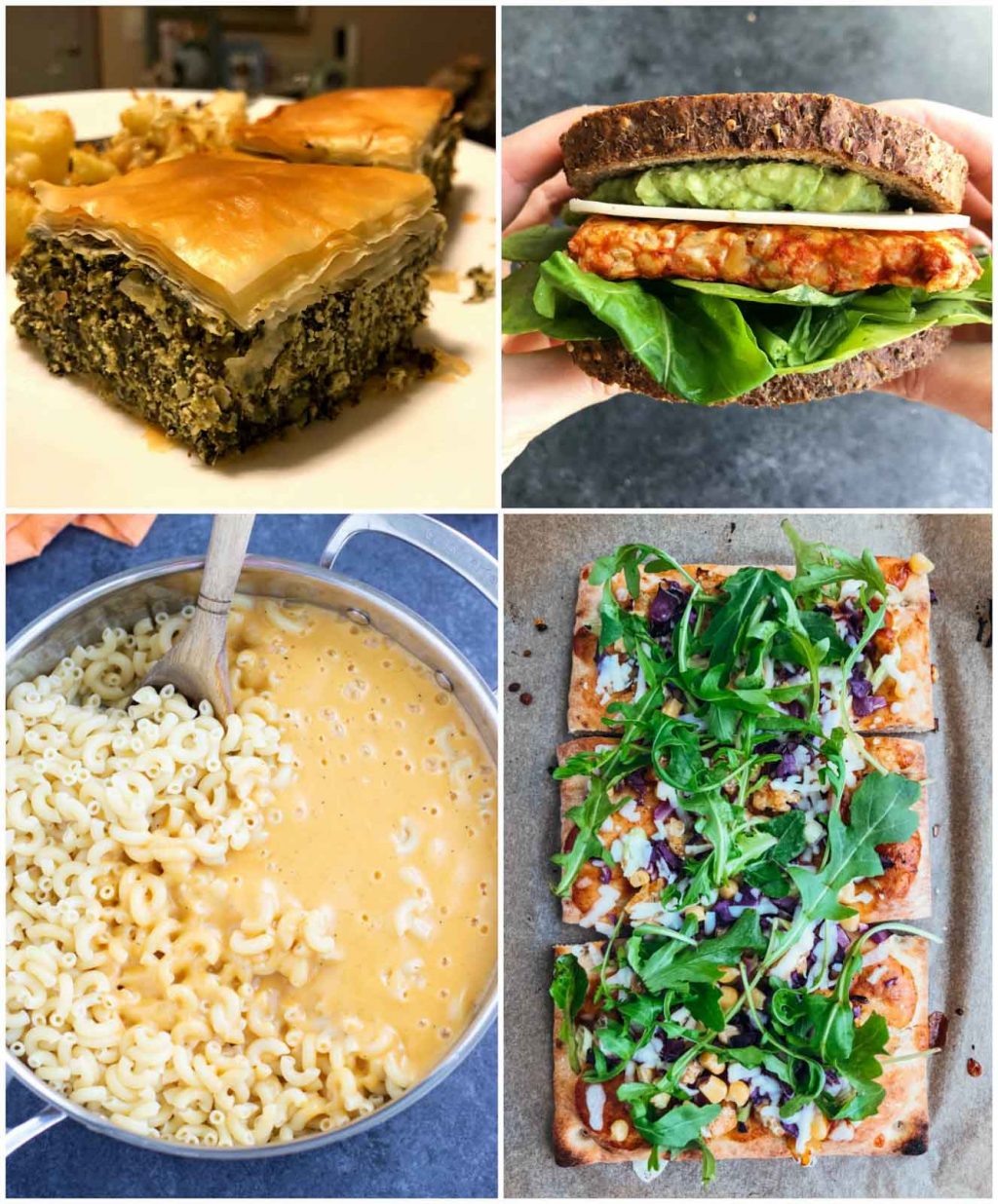 A photo collage showing pictures of recipes that use vegan dairy products.
