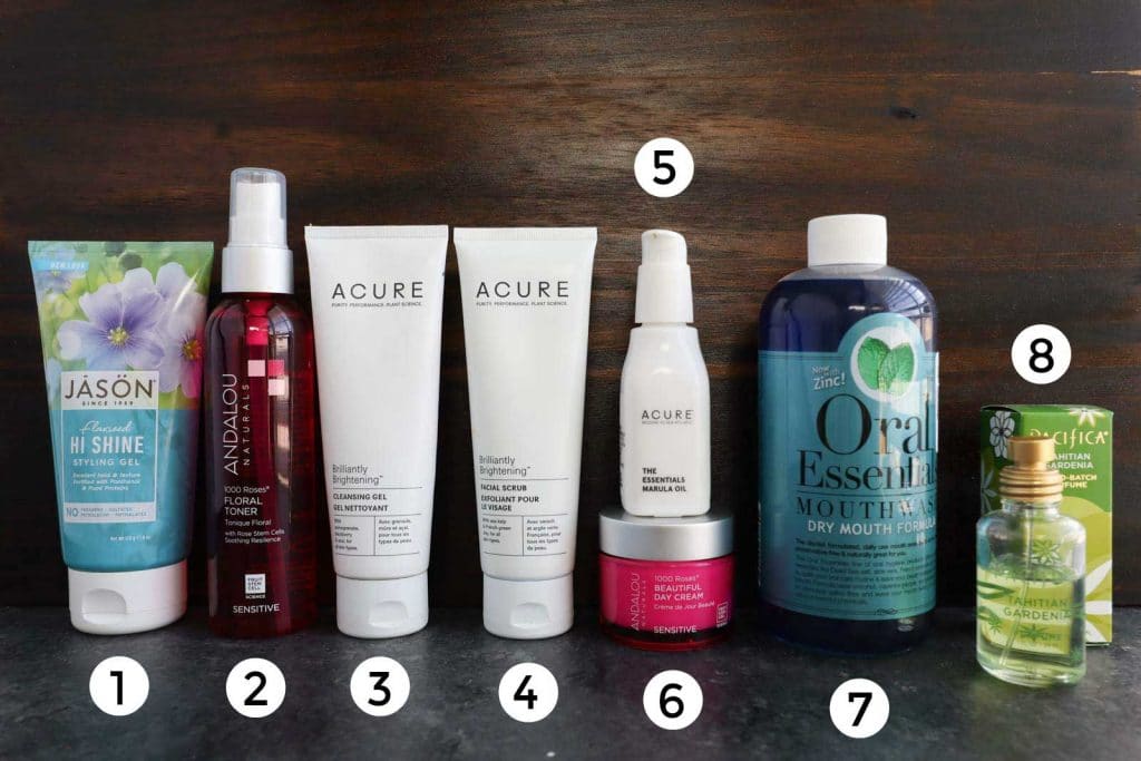 A line up of multiple different vegan personal care products.