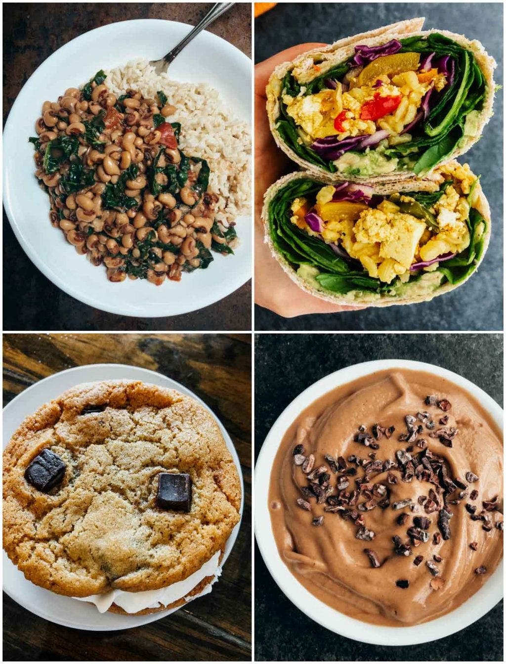 A photo collage showing pictures of delicious vegan food from @Stacey_Homemaker on Instagram.