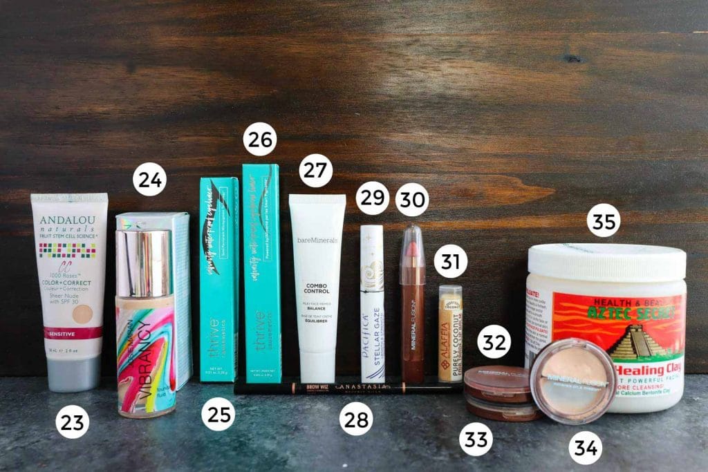 A photo showing many different types of vegan cruelty-free beauty products.