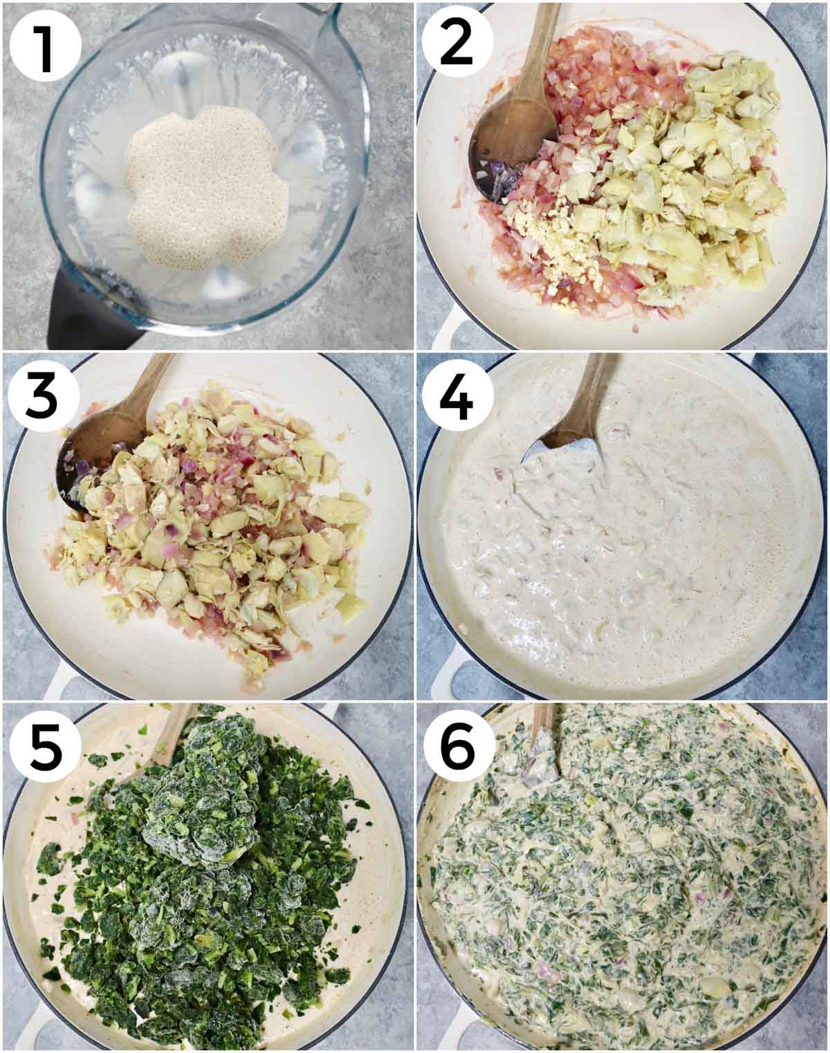 A photo collage showing how to make the recipe in 6 easy steps. 