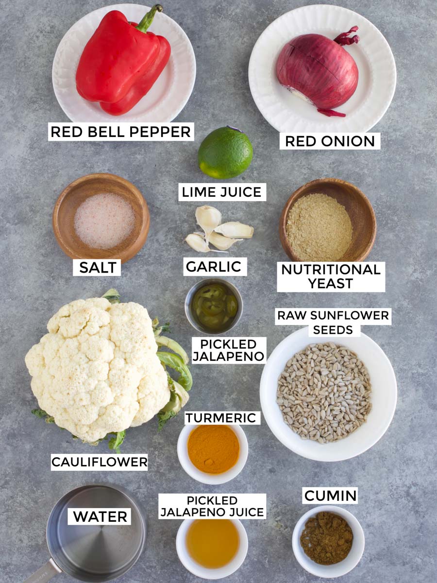 All of the ingredients needed to make the recipe laid out on a gray background.