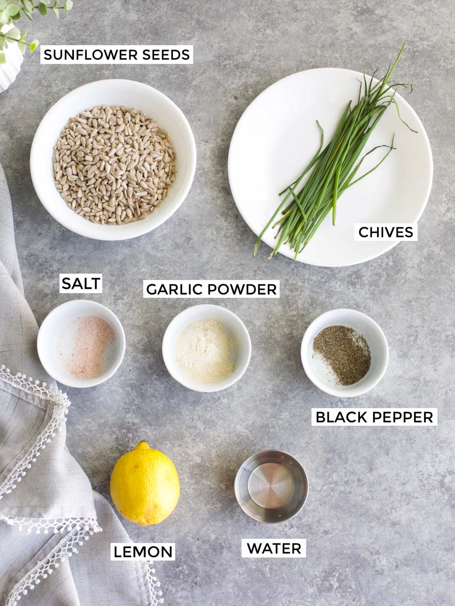 All of the ingredients needed to make the recipe laid out on a gray background.