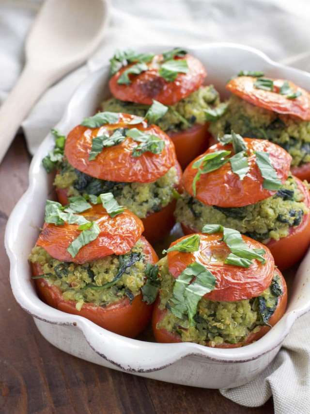 Pesto Quinoa Stuffed Tomatoes